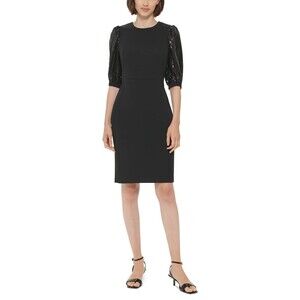 Calvin Klein Black Dress with Sequin Sleeves – Elegant Cocktail/Evening Wear 12